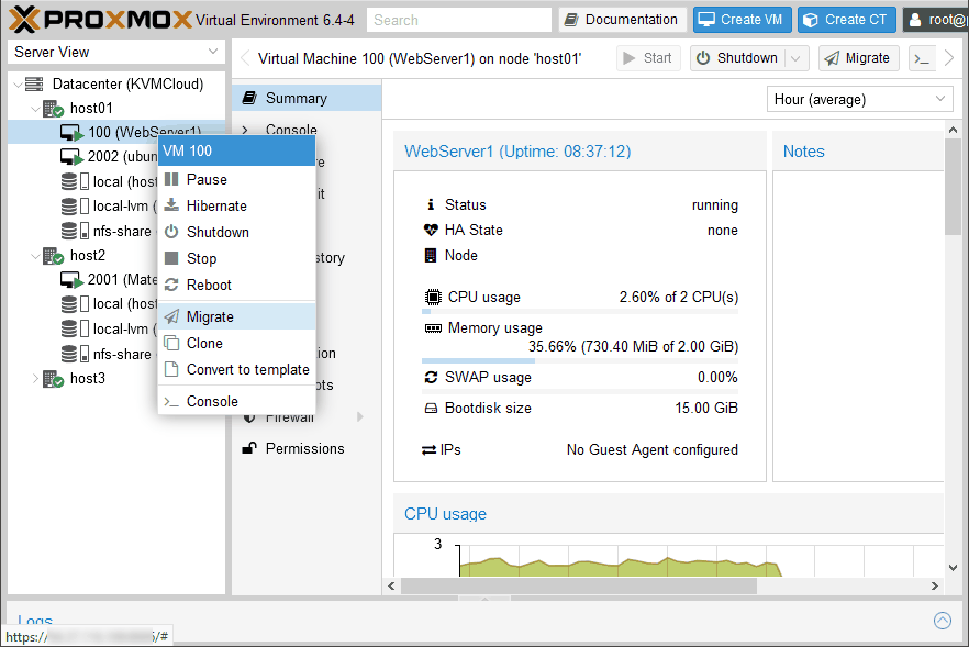 KVM Private Cloud server migration